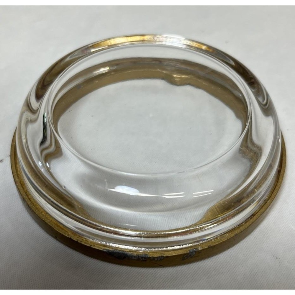 Vintage Art Deco Enameled Brass and Glass Ashtray Yellow w/ Flowers Pansies - Picture 6 of 6